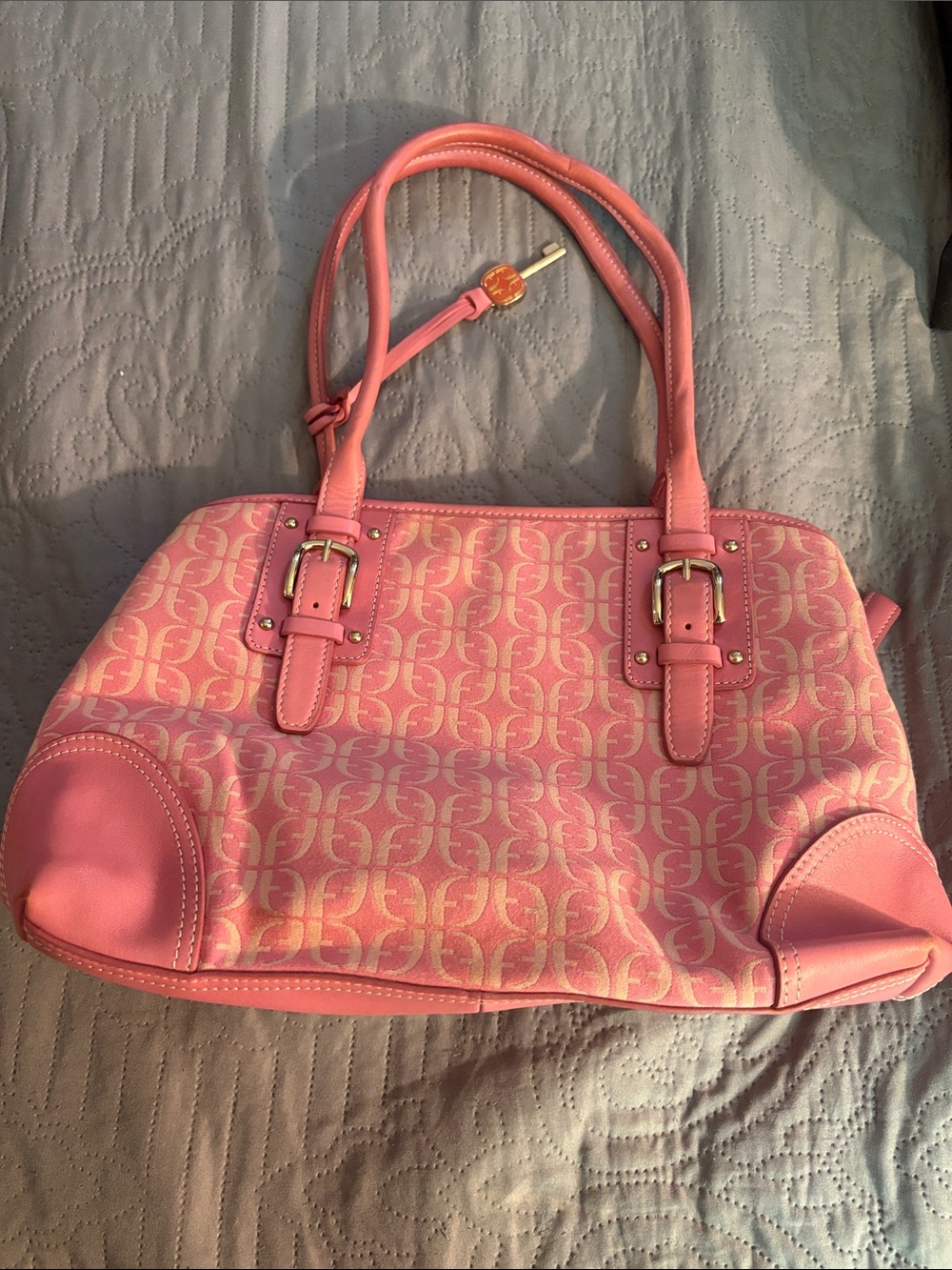 Fossil Pink Logo-Print Shoulder Bag with Gold Hardware
